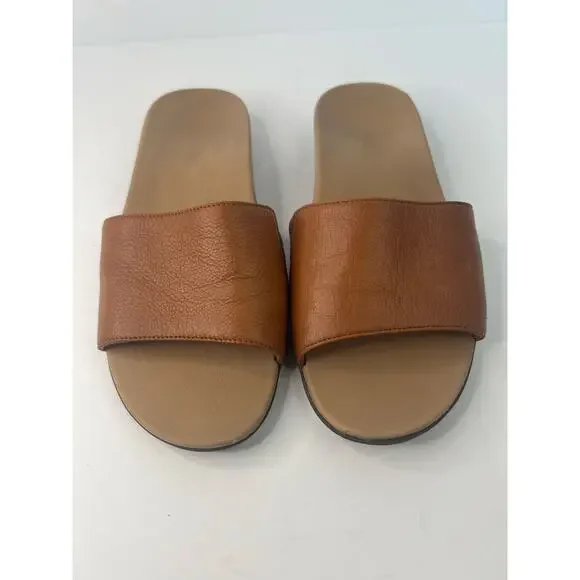 Vionic Val Slides Brown Leather Slip On Open Toe Comfort Flip Flop Sandal Sz‎ 6 - Picture 3 of 12